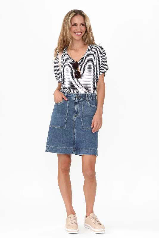 Atlas Dark Blue Denim Stretch Skirt