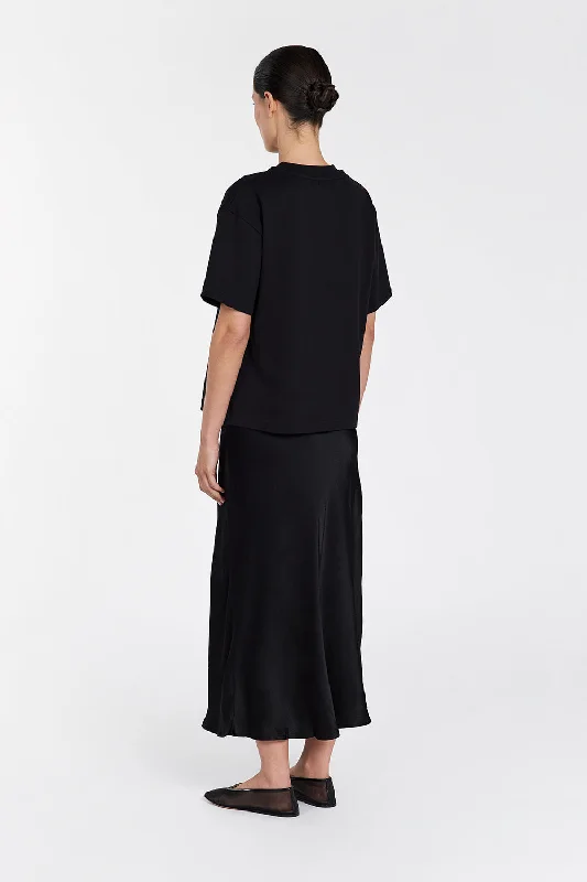 EMELIA BLACK SATIN MIDI SKIRT