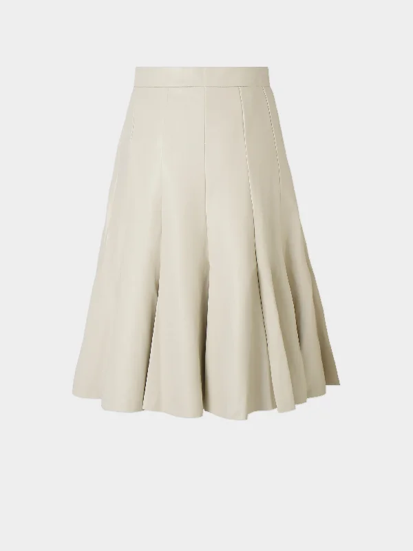 Flare Leather Skirt 23.5""-Ivory