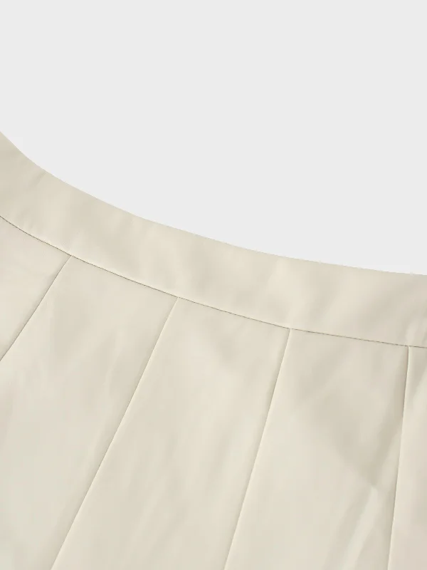 Flare Leather Skirt 23.5""-Ivory