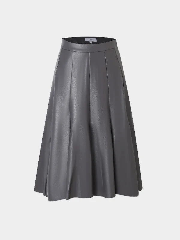 Flare Leather Skirt 25.5""-Grey