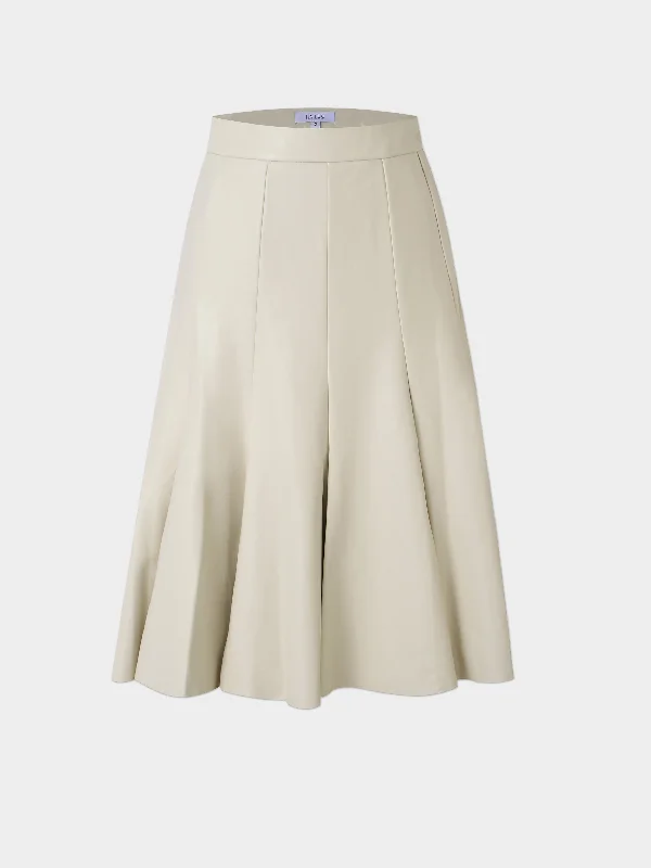 Flare Leather Skirt 25.5""-Ivory