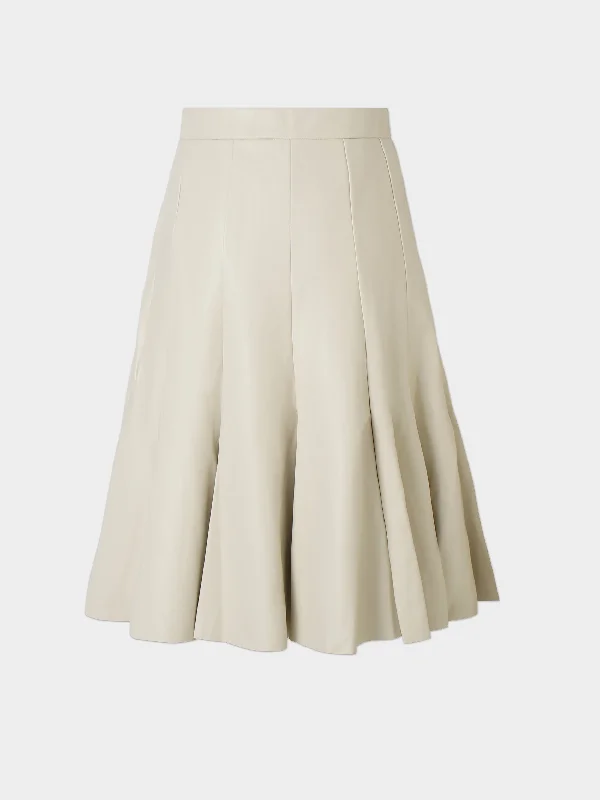 Flare Leather Skirt 25.5""-Ivory