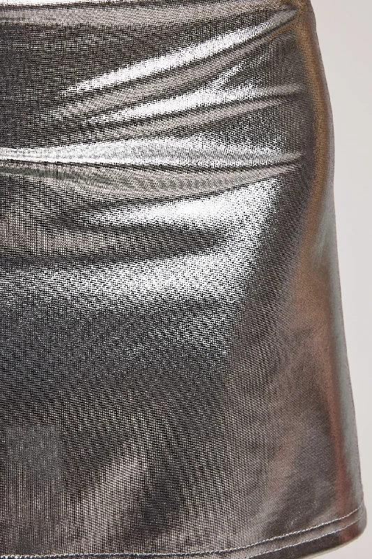 Luck & Trouble Liquid Metal Tie Mini Skirt Silver