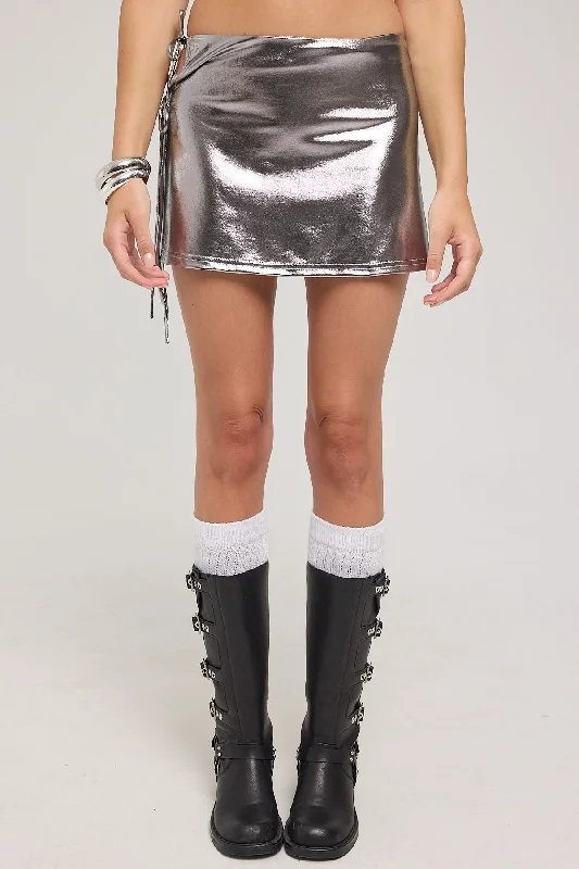 Luck & Trouble Liquid Metal Tie Mini Skirt Silver