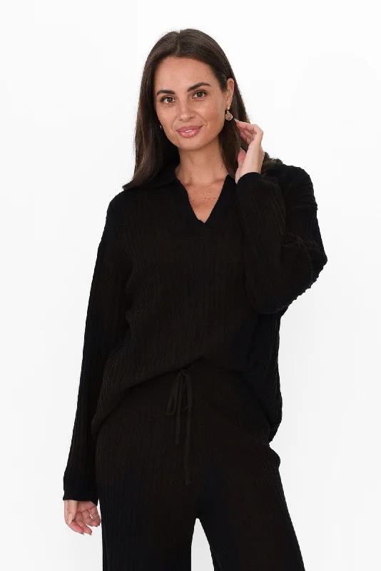 Mapleton Black Collared Knit Jumper