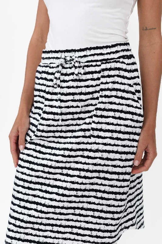 Navy Abstract Stripe Cotton Drawstring Skirt