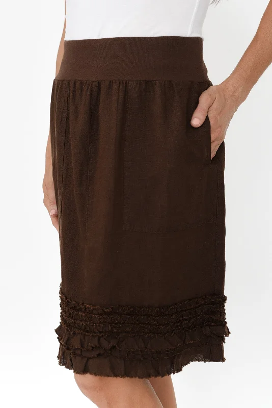 Phillipa Chocolate Ruffle Hem Skirt