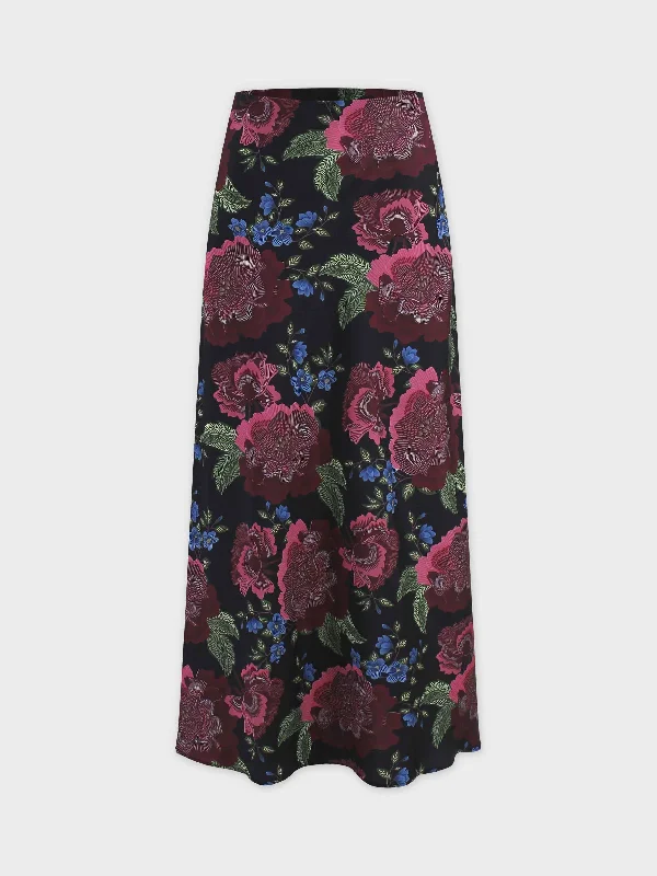 Printed Satin Slip Skirt-Maroon/Pink