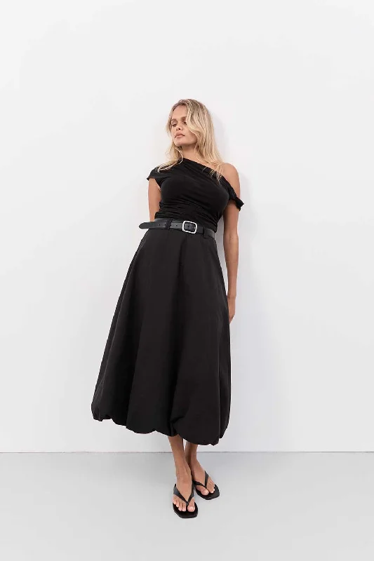 RICKIE BLACK COTTON MIDI SKIRT