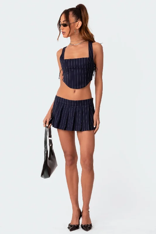 Pinstripe Low Rise Pleated Micro Skort