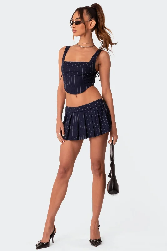 Pinstripe Low Rise Pleated Micro Skort