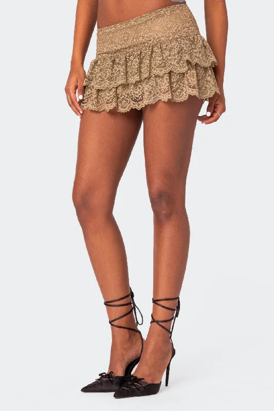 Ruffle Sheer Lace Low Rise Mini Skirt