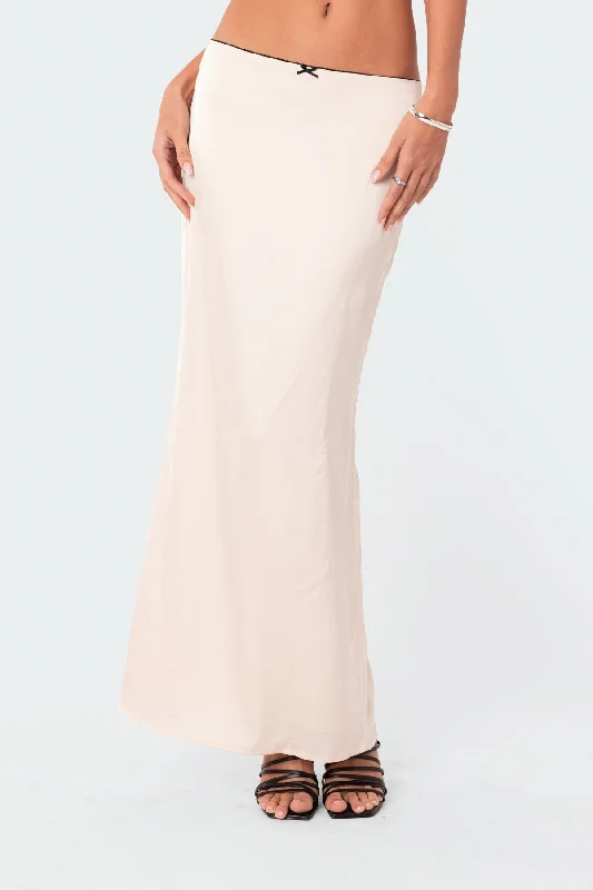 Satin Back Slitted Low Rise Maxi Skirt