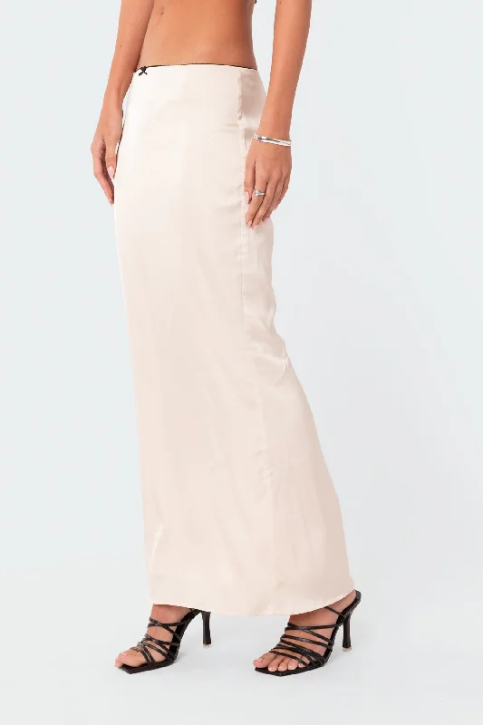 Satin Back Slitted Low Rise Maxi Skirt