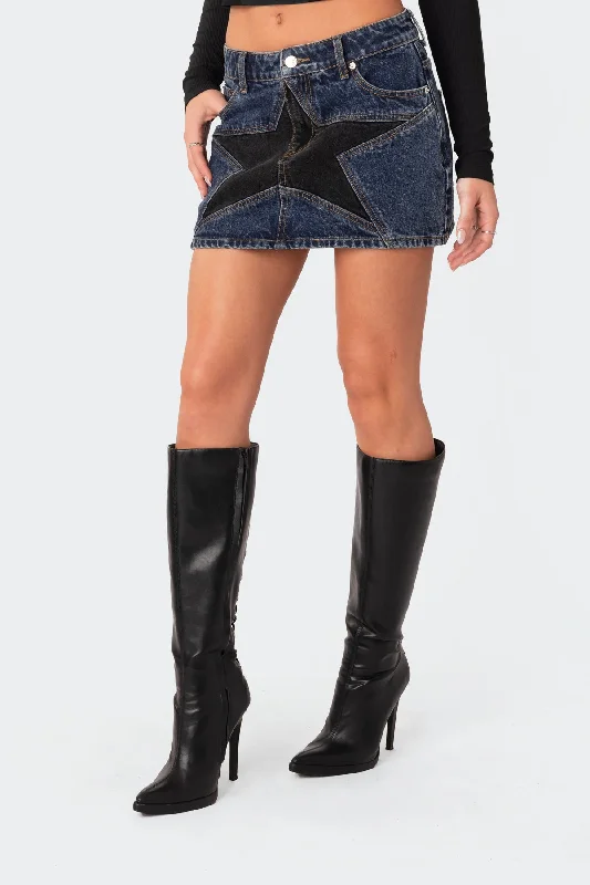 Stars Align Low Rise Denim Mini Skirt