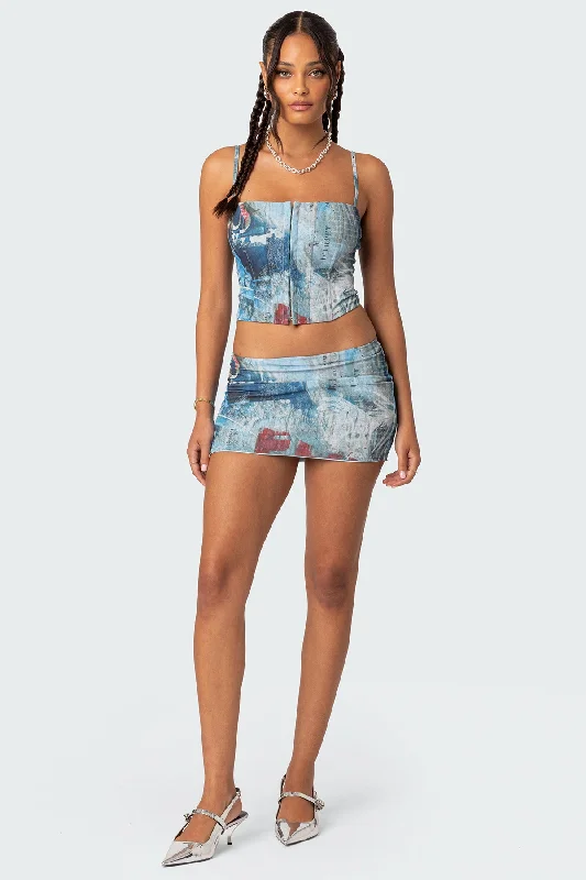 Love Letter Printed Mesh Mini Skirt