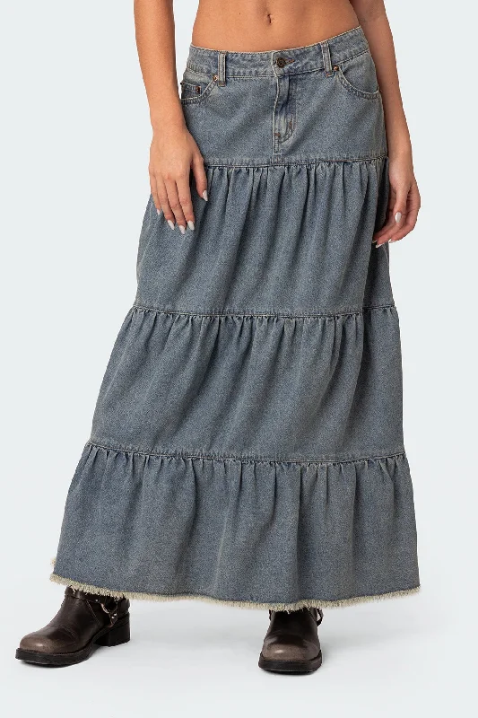 Countryside Tiered Washed Denim Maxi Skirt