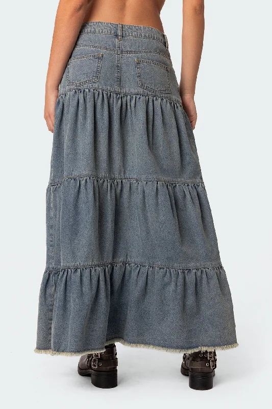 Countryside Tiered Washed Denim Maxi Skirt