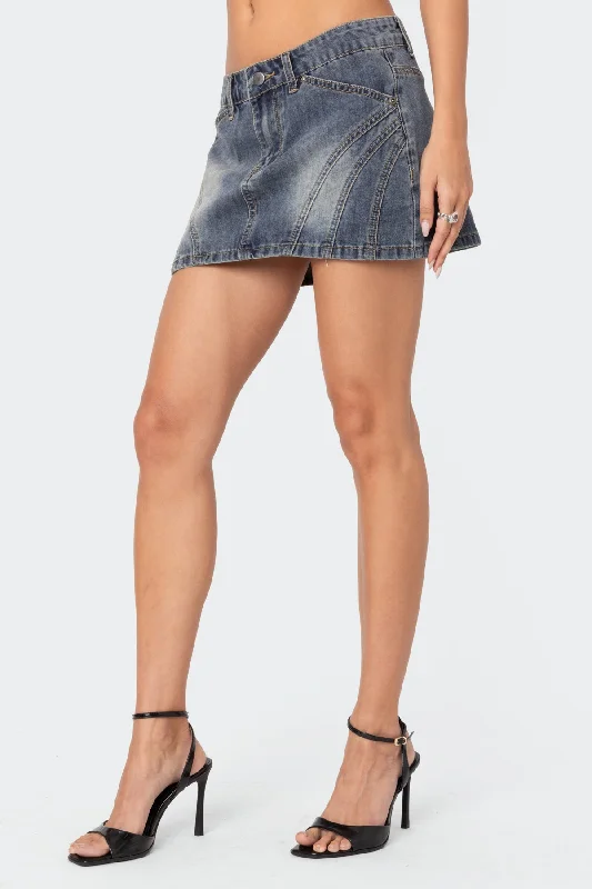 Uma Top Stitch Washed Denim Mini Skirt