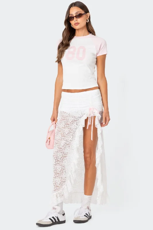 Ruffled Sheer Lace Maxi Skort