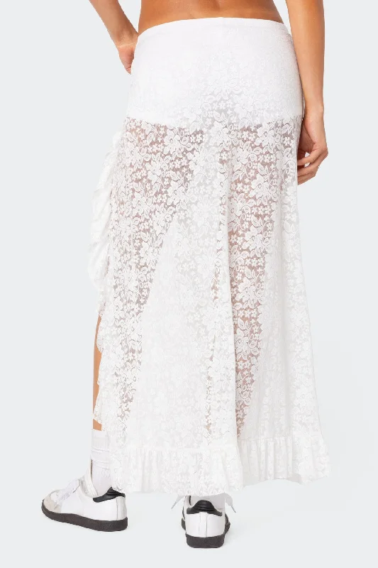 Ruffled Sheer Lace Maxi Skort