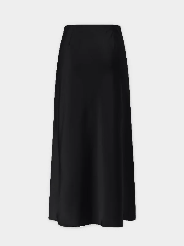 Solid Satin Slip Skirt-Black