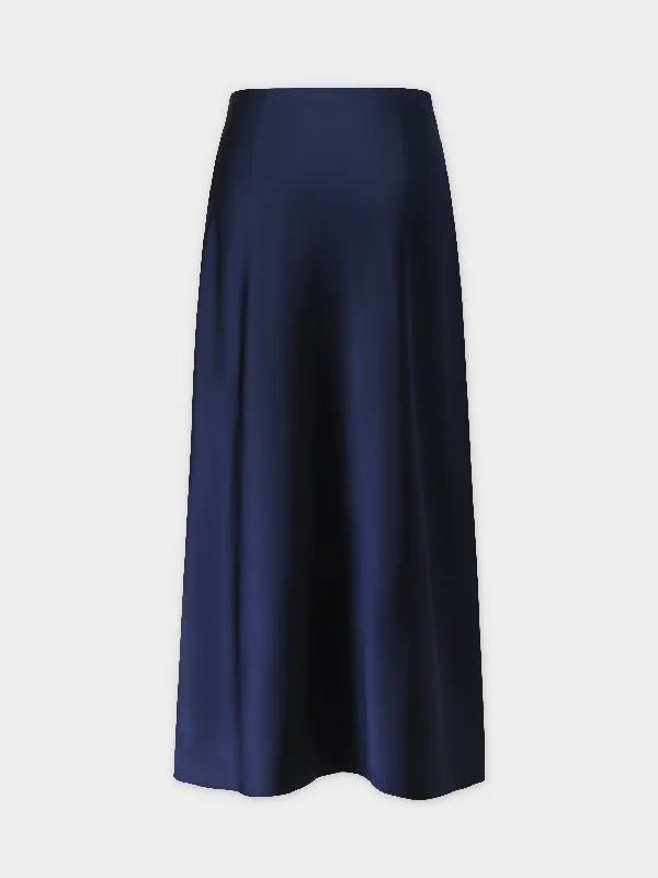 Solid Satin Slip Skirt-Dark Blue/Navy