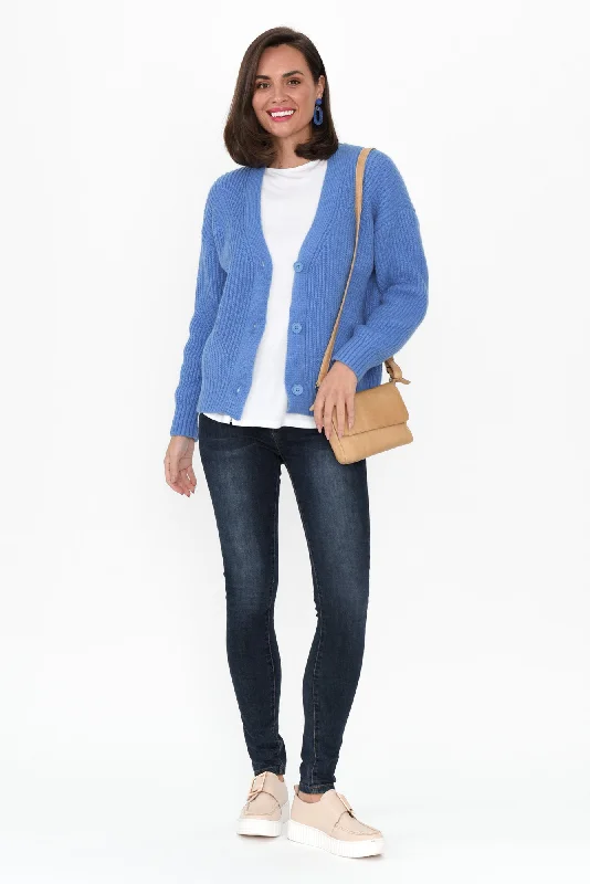 Shara Blue Knit Button Cardigan