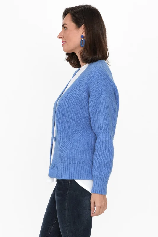 Shara Blue Knit Button Cardigan