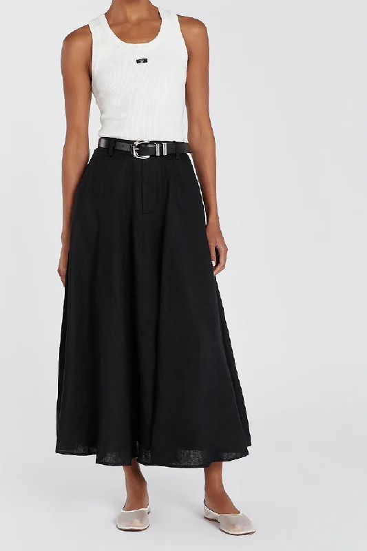 SOFIA BLACK LINEN MIDI SKIRT