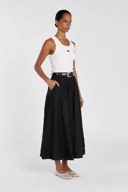 SOFIA BLACK LINEN MIDI SKIRT