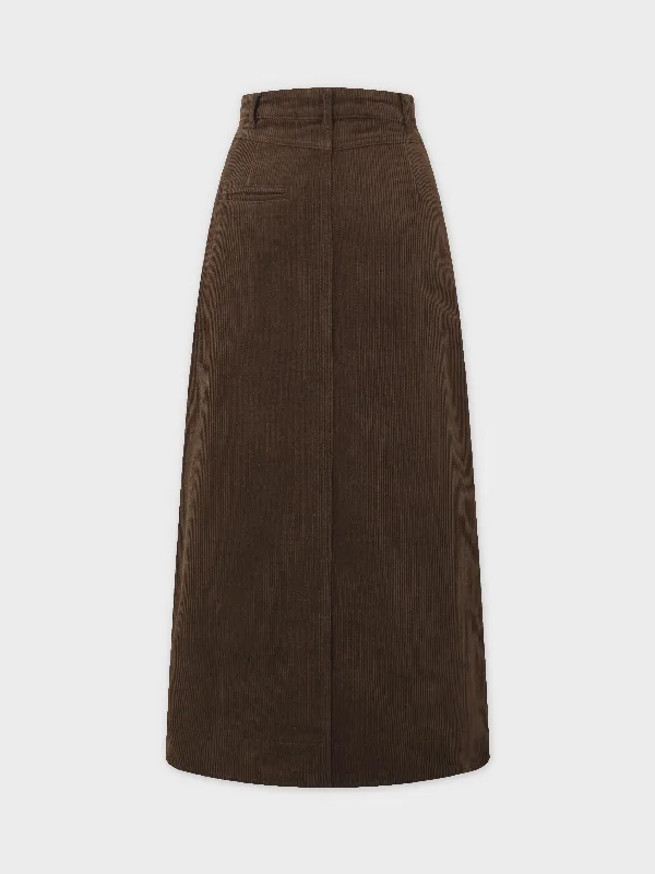 Straight Pocket Skirt-Brown