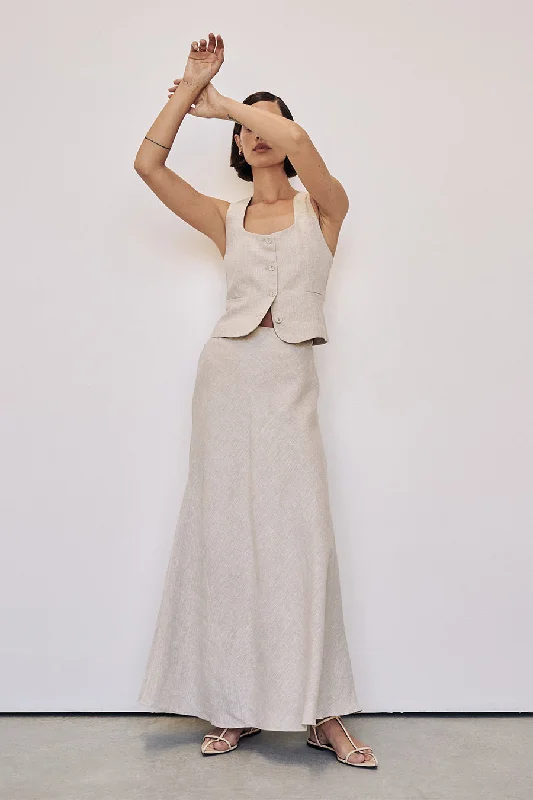 SYRAH NATURAL LINEN MIDI SKIRT