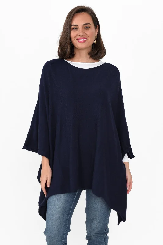 Timothy Navy Cotton Stretch Poncho