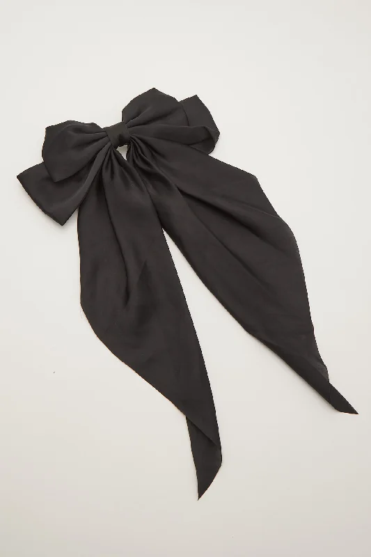 Token Large Draped Satin Bow Hair Clip Black