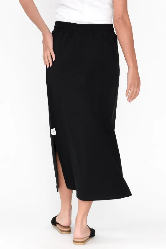 Travel Black Cotton Maxi Skirt