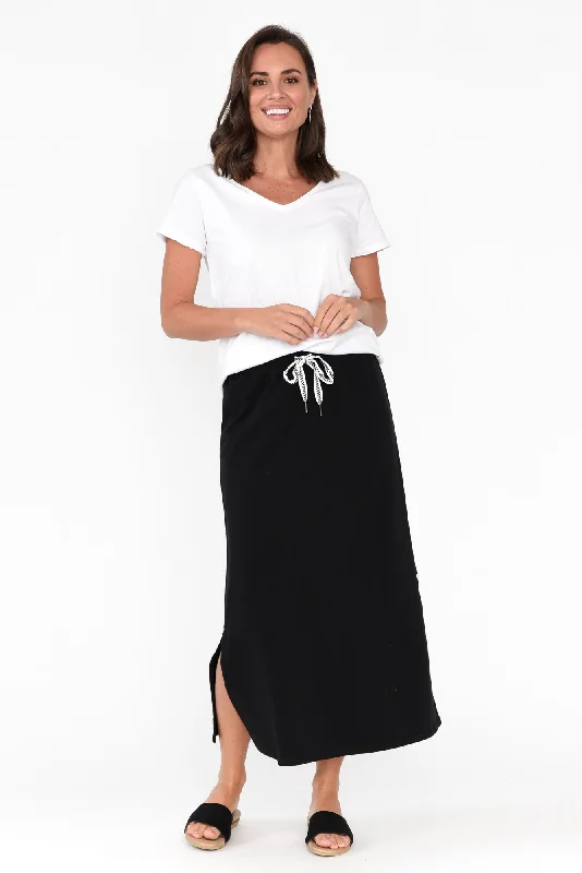 Travel Black Cotton Maxi Skirt