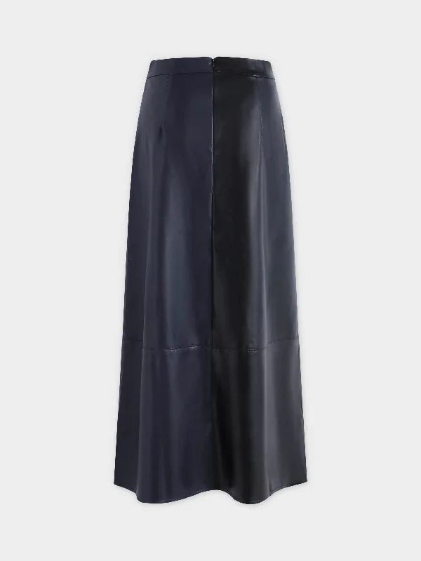 Two Tone Leather Skirt-Black/Blue