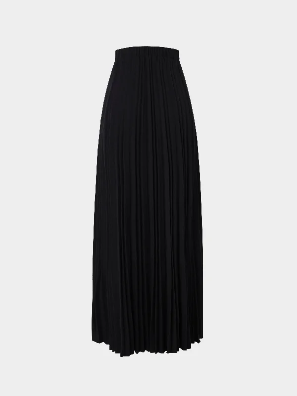 Wool Pleated Skirt-Black