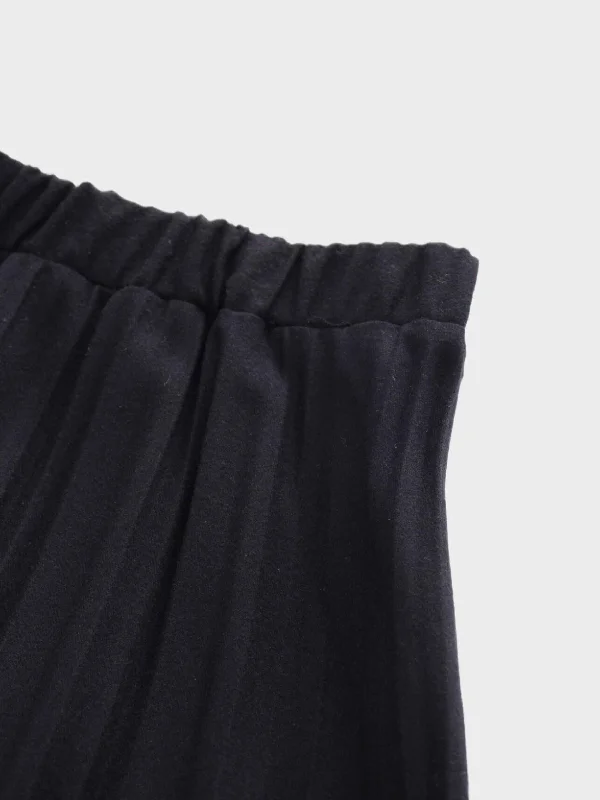 Wool Pleated Skirt-Black