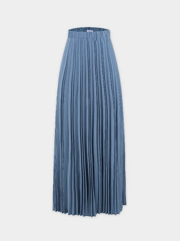 Wool Pleated Skirt-Denim Blue