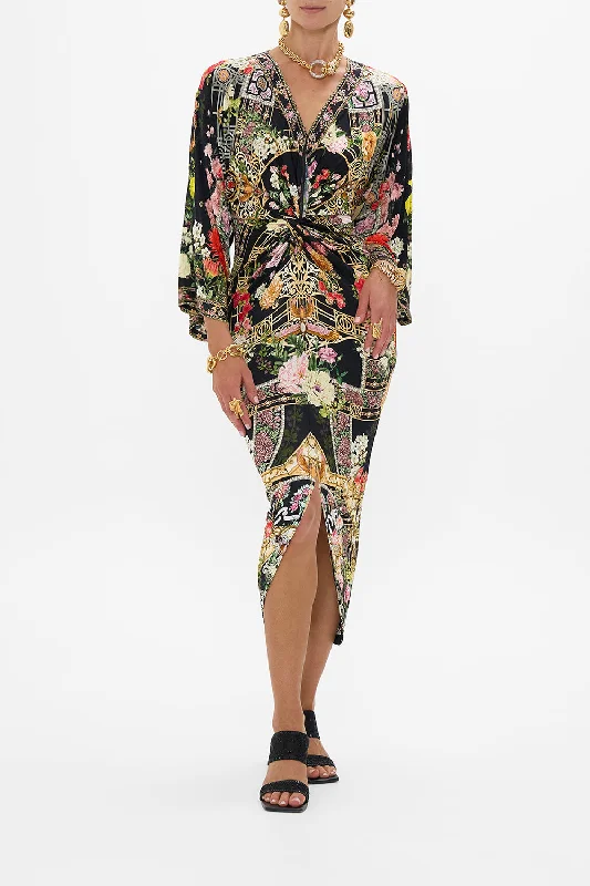 Buy More, Pay Less!LONG SPLIT FRONT TWIST DRESS ADORNED IN ALEXANDRIA