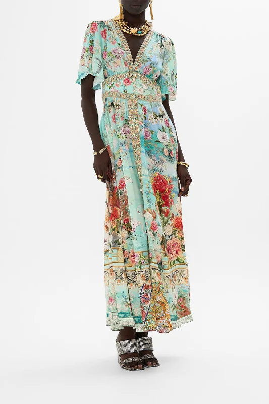Limited Time Offer!SHAPED WAISTBAND DRESS WITH FLUTTER SLEEVES THE JEWELLERY MUSEUM