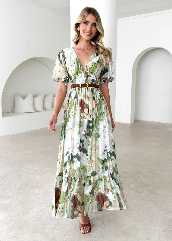 Every Deal is a Steal!Cara Maxi Dress - Green Abstract
