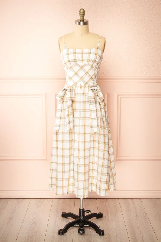 More Discounts, More Joy!Dalonia | Long Plaid Dress w/ Bows