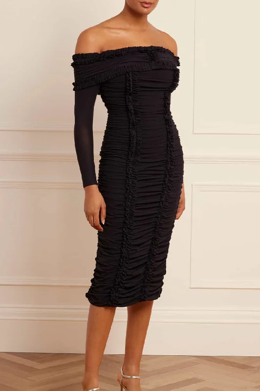 Unmissable Offers Await!Ebony Rouched Off-Shoulder Ballerina Dress