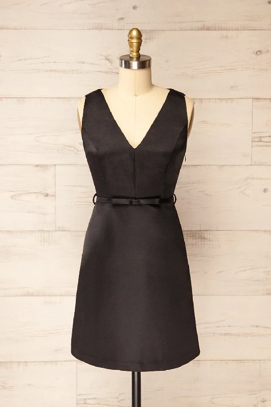 Savings You Can’t Ignore!Evesham | Short Black Dress w/ Ribbon Belt