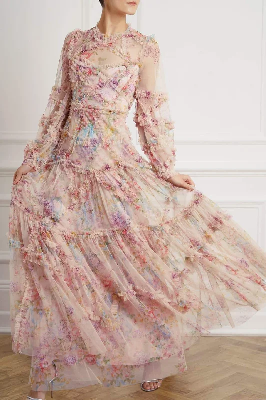 Limited Edition, Limited Price!Floral Diamond Ruffle Gown