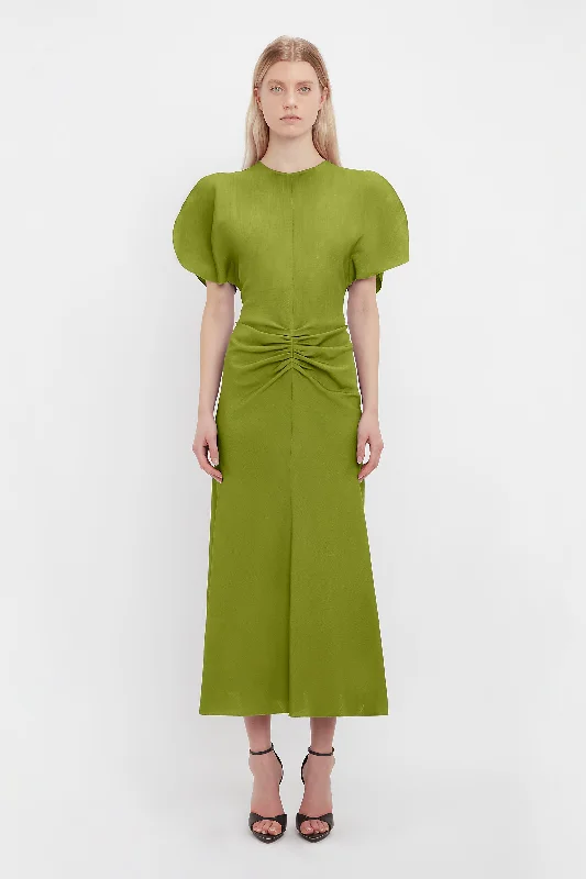 Limited Stock Available!Gathered Waist Midi Dress In Parrot Green